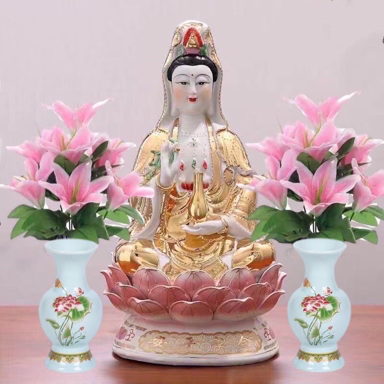 Hoa huệ hồng nhạt 2 bó/chai gốm trắng 2 chiếc