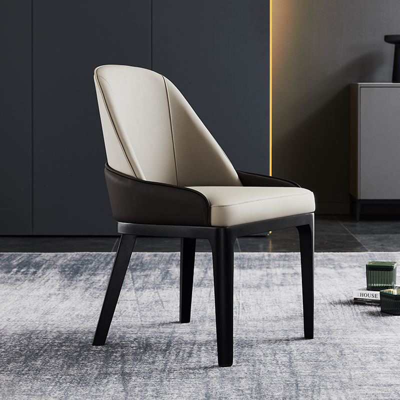 Italian-Style Light Luxury Home Modern Minimalist Designer Genuine Leather Comfortable Backrest Ash Wood Model Room Dining Chair