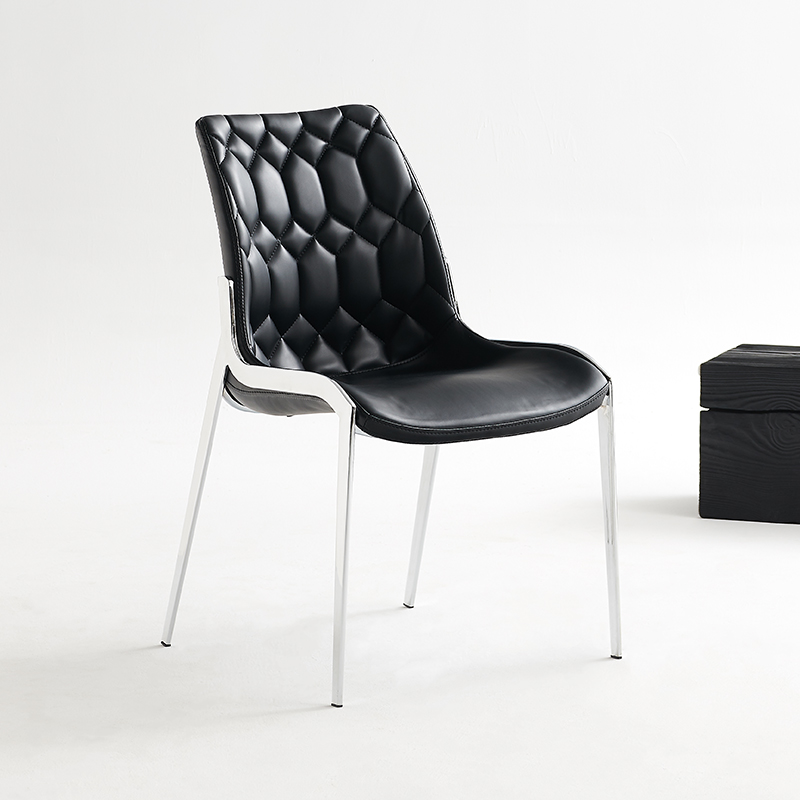 Italian Minimalist Silver Chair Legs Black Leather Designer New Armless Dining Chair Rectangular Dining Table Chair