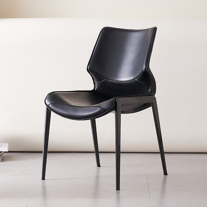 Black Saddle Leather Comfortable Island Dining Chair Italian Minimalist High-End Durable Designer Home Dining Table Chair