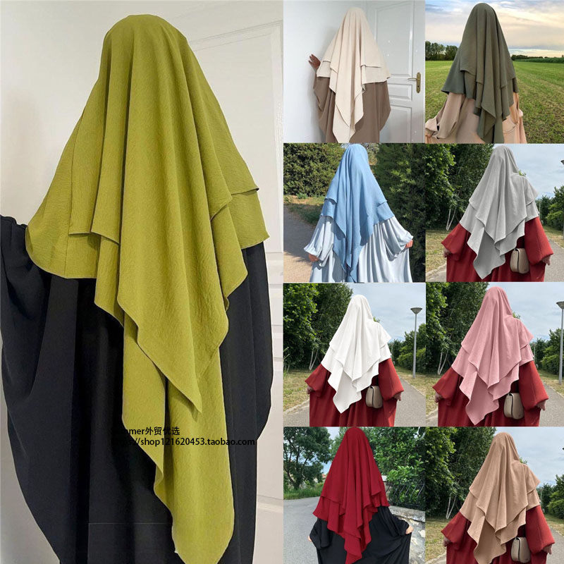 Arabic Double-Layered Headscarf Indonesian Malaysian Shawl Pullover Scarf Double Pullover Scarf