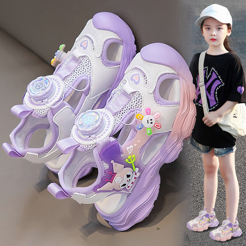 Girl Sandals Baotou Princess Summer 2025 New arrival Rotate Button Soft Bottom kids Sports Beach Shoes