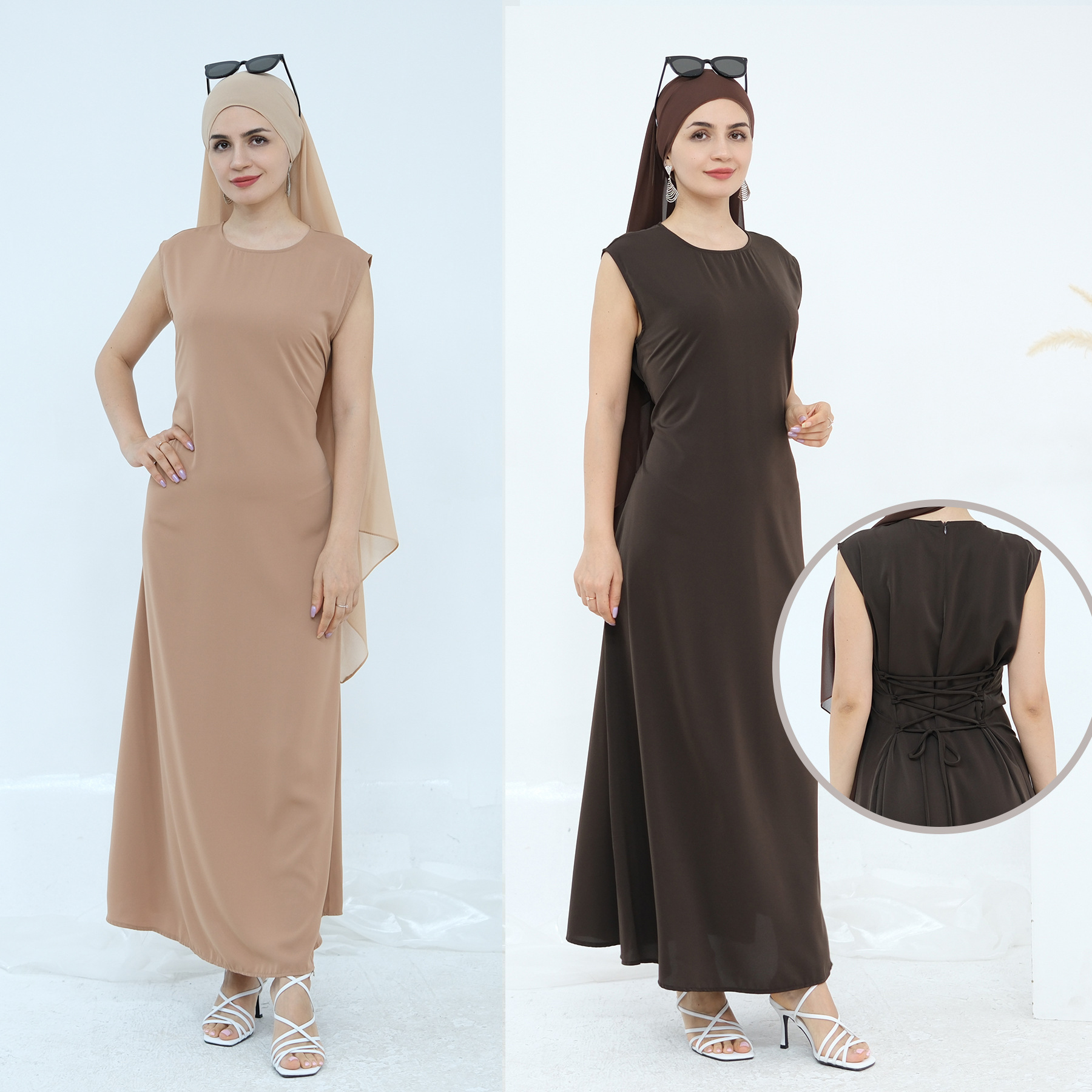Aliexpress Strapless Middle Eastern Dubai Solid Color Inner Dress Robe Sleeveless Long Dress Base Dress Abayal1003