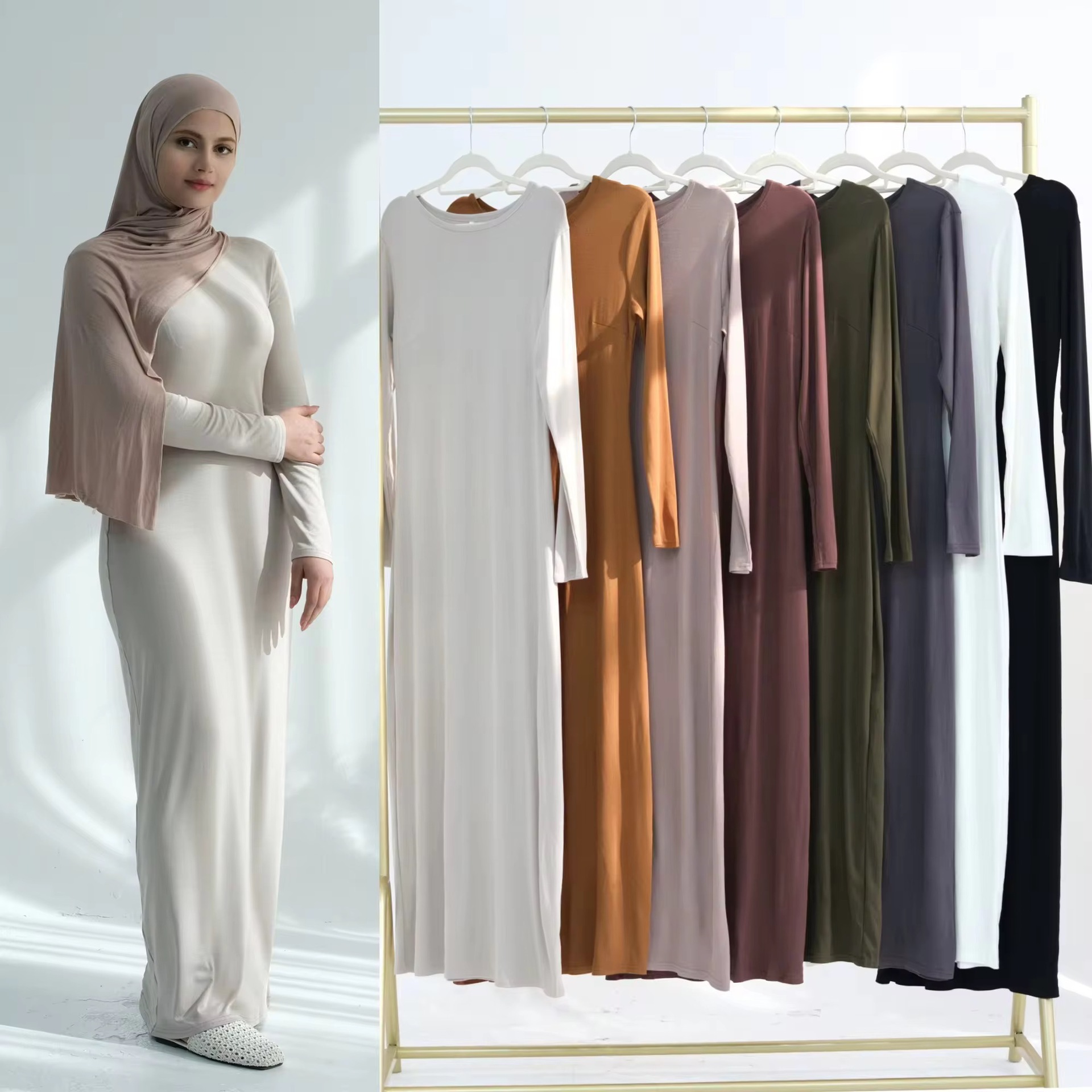 Turkish Dubai Pure Color Modal Cotton Stretch Comfortable Dress Long Skirt with Bottoming Skirt Women's Lr933