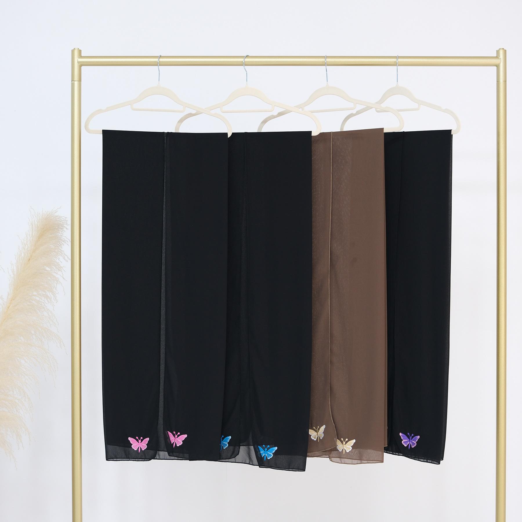 Cross-Border Turkish Long Scarf, Middle Eastern Butterfly Embroidery, Solid Color Headscarf, Women's Gauze Scarf, Shawl, Arab Women's Clothing Accessories