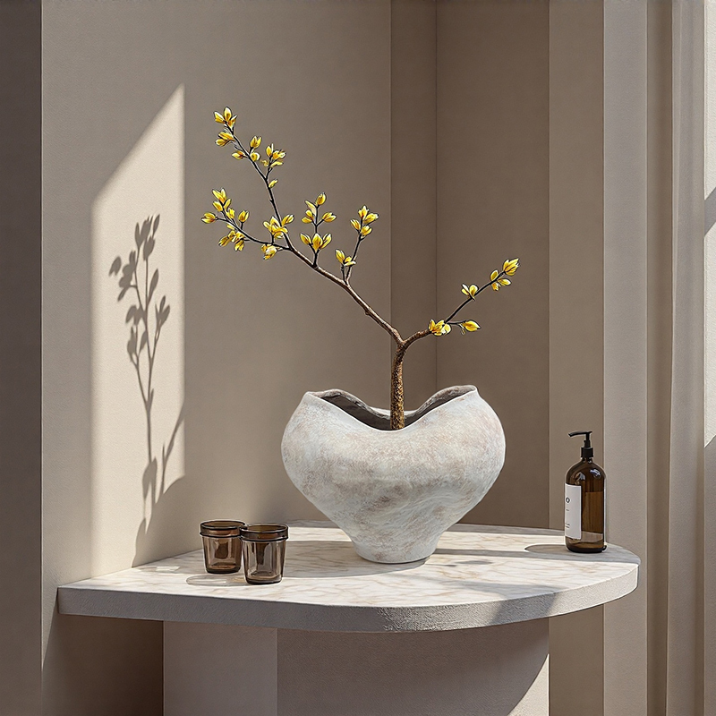 New Chinese-Style Desktop Resin Vase for Home Entrance, Model Room Texture Flower Vessel, Company Front Desk Green Plant Decoration Ornament