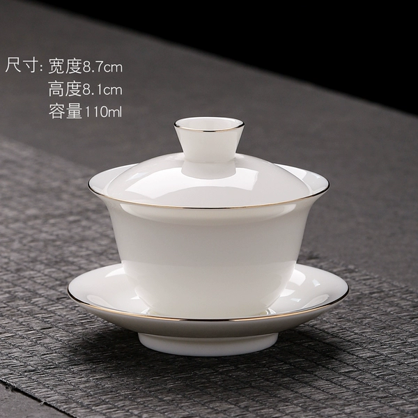 Mutton-fat jade covered bowl—gold-painted [about 110ml]