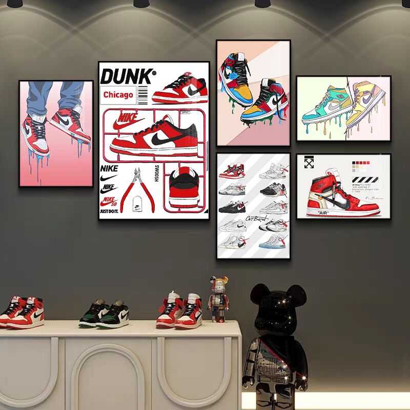 Basketball shoes hanging painting Trendy washing shoes shop decorative painting sports shoes shop wall decoration lamp painting Trendy background wall mural painting