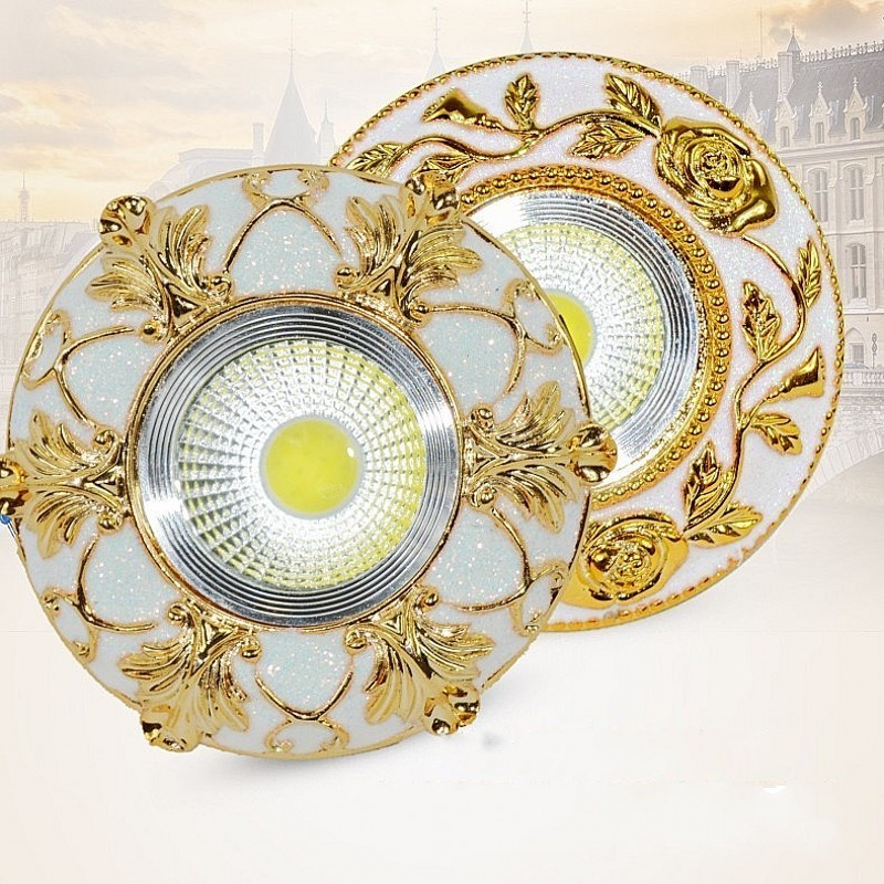 European-Style Downlight Spotlight Embedded in the Living Room Aisle Three-Color Led 3W5W Ceiling Light Hole Light Bull's Eye Light Cob for Home Use