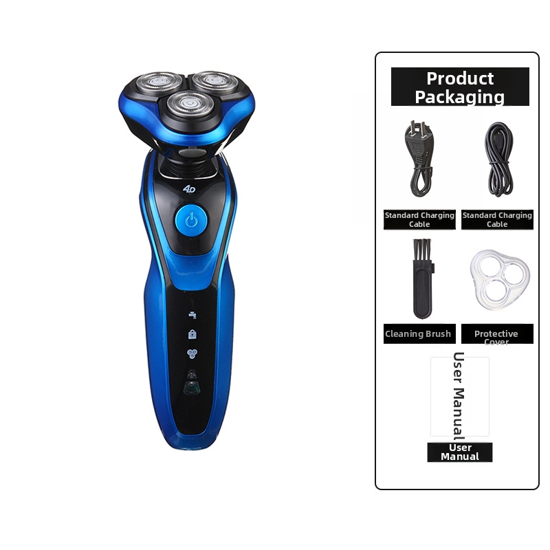 Afeitadora eléctrica recargable 4D con cabezal de tres cuchillas, recortadora de barba y lavable. Herramienta de aseo personal tres en uno para hombre._voghion.com