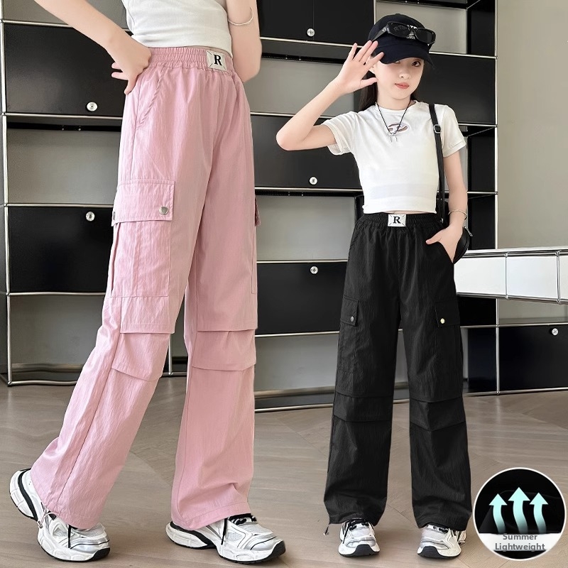 Mädchen-Freizeithose mit weitem Bein, stylisch, locker, sportlich, Cargo, trendiger Stil für Kleinkinder (3-7 Jahre)_voghion.com