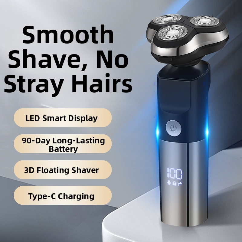 Rasoio elettrico da uomo con display digitale, testina flottante intelligente a 3 lame, completamente lavabile e ricaricabile._voghion.com