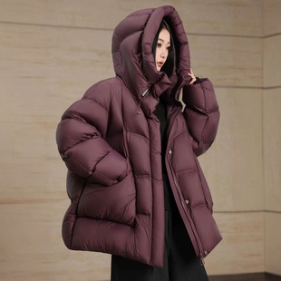 Fashion Design Sense Puff Mid-length Down Jacket Women's 2024 Winter New Loose All-match Warm White Duck Down Jacket