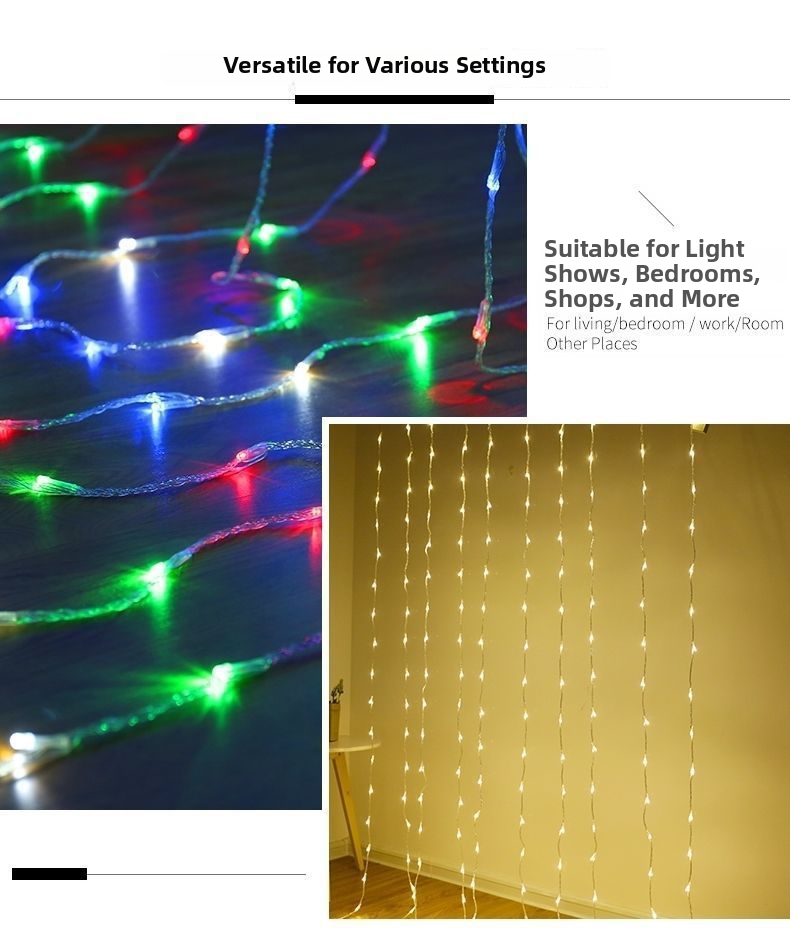 Led Curtain Light Festive Waterfall Decoration With Starry Effect_voghion.com