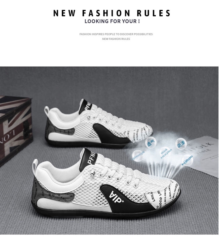 Baskets de sport homme été 2025 en maille respirante, décontractées et légères, chaussures de course blanches et noires à lacets Corkshoes_voghion.com
