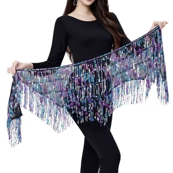 Layered Four-layer Belly Dance Waist Chain Sequins Tassel Hip-towel Apron Street Dance Fashion Brand Jazz Dance Fart Curtain Square