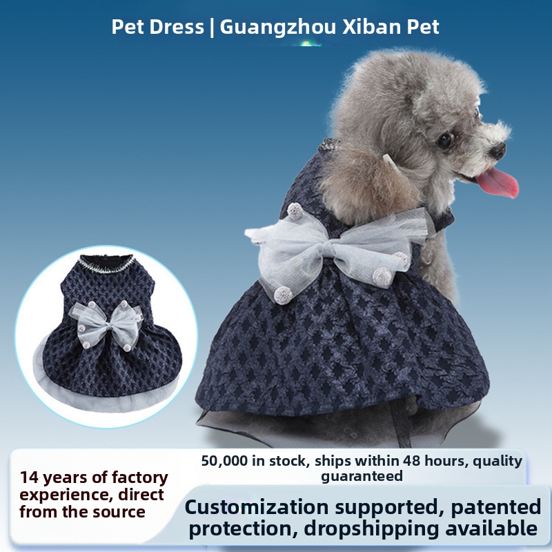 Spring/Summer Pet Bow Double Layered Tulle Dress Simple Princess Floral Design For Dogs_voghion.com