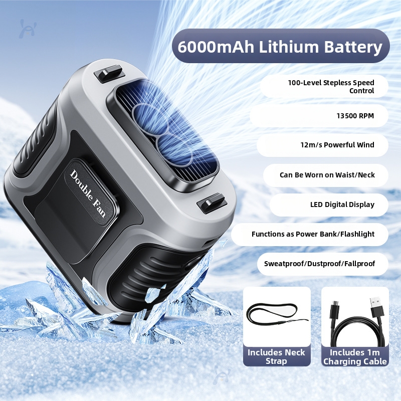 Xinlin USB Rechargeable Waist Hanging Fan New Style Portable Cooling Device For Outdoor Construction Site Handheld Neck Hanger_voghion.com