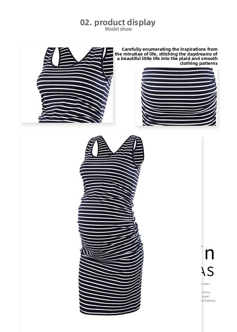 Popular European And American Summer New Women's Clothing Comfortable Loose Round Neck Sleeveless Striped Maternity Dress_ecoleips.com