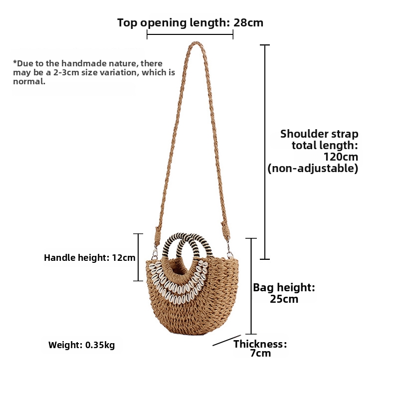 Women's Casual Minimalist Semi-Circular Hand-Held Straw Bag Natural Seashell Woven Versatile Crossbody Bag_voghion.com