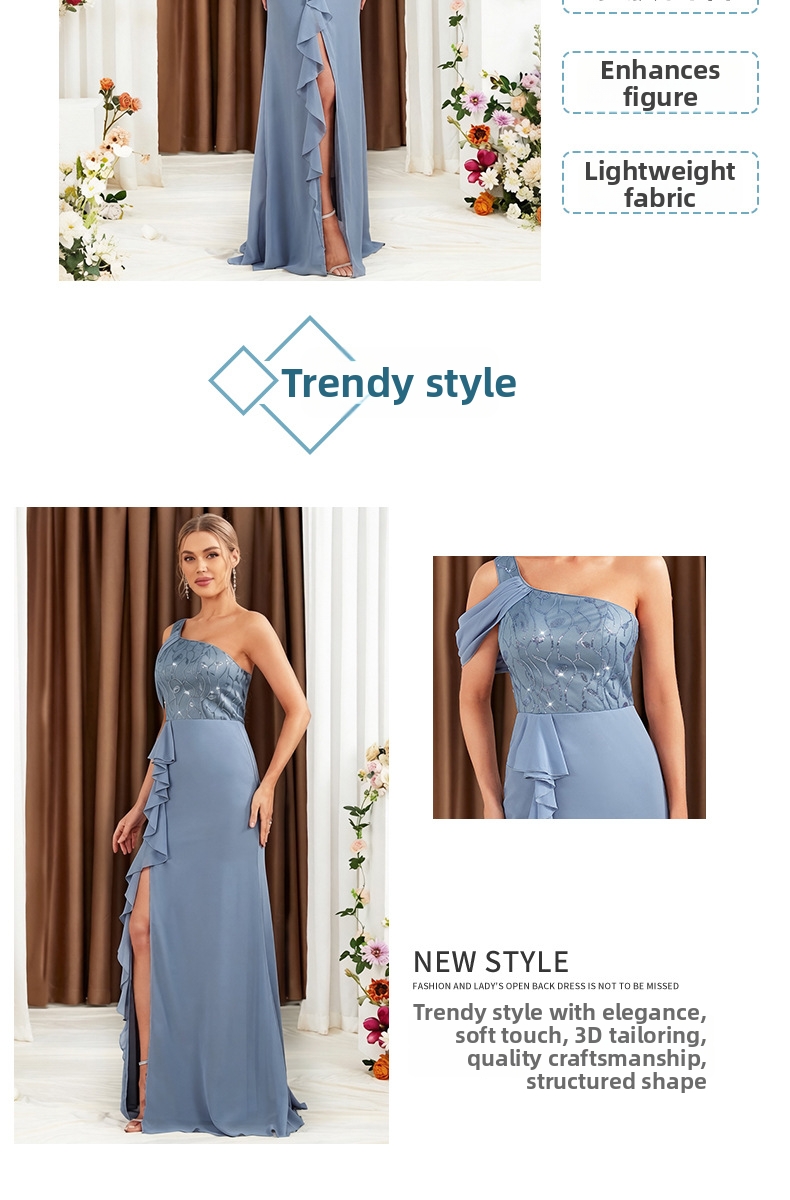 Summer New Style Solid Color Women's Evening Dress Slit Lace Up Strappy Backless Fashion Ruffled Ribbon Long Dress For Party Wear_ecoleips.com