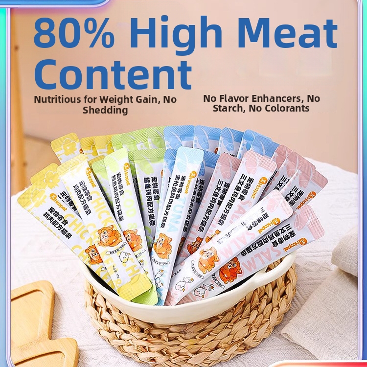 Feuchtigkeitsspendende Katzenleckerlis in Dosen, gemischter Hühnergeschmack, Nassfutter für ausgewachsene Katzen und Kätzchen, 100 Sticks pro Packung, Nahrungsergänzungsmittel_voghion.com