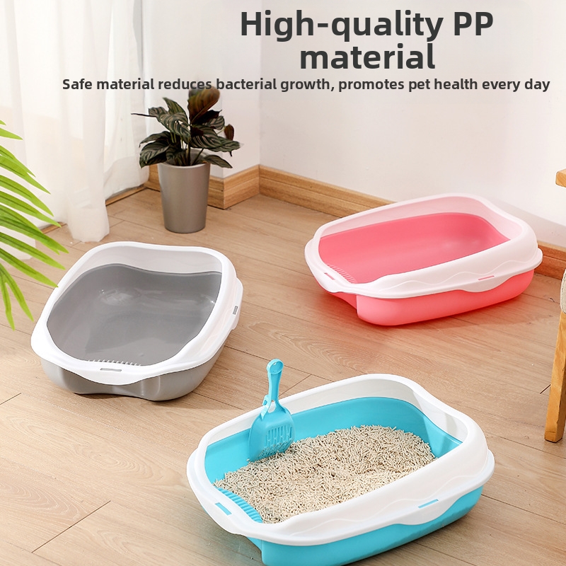 Large Semi Enclosed Cat Litter Box Splash Proof Pet Supplies With Cat Litter Scoop_voghion.com