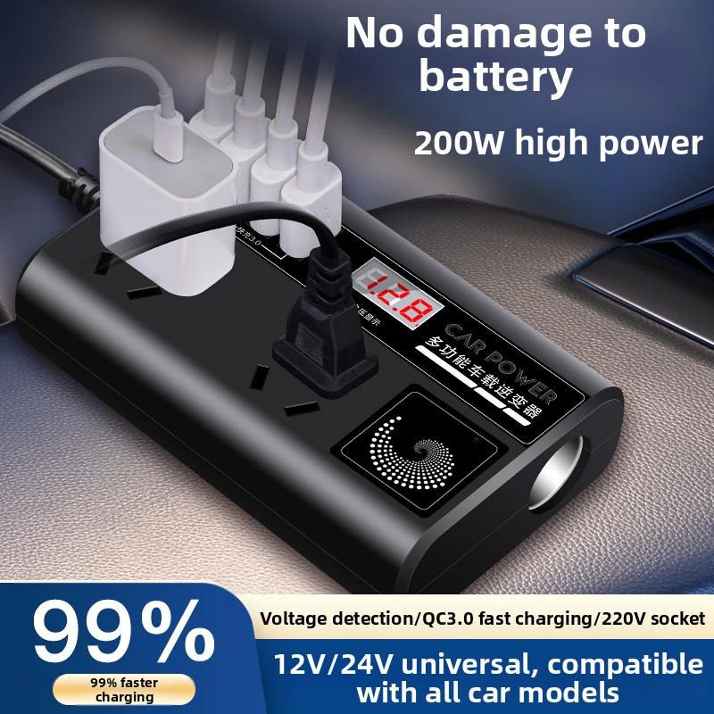 Inversor universal para carro, conversor de alta potência de 12V/24V para 220V, carregador inteligente para celular._voghion.com