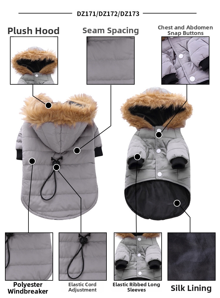 Varm, foret hundevinterjakke med refleksbånd og hætte_voghion.com