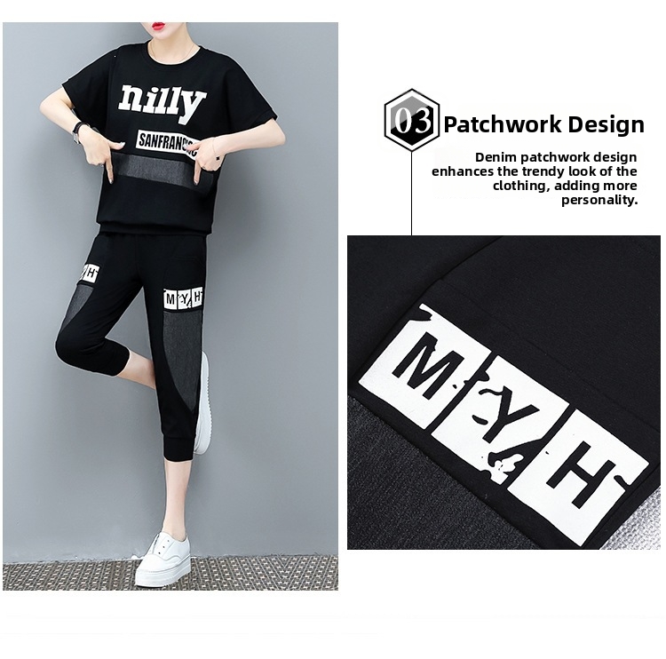 Women's Pant Set Patchwork Summer Casual Loose Fit Two Piece Outfit_voghion.com