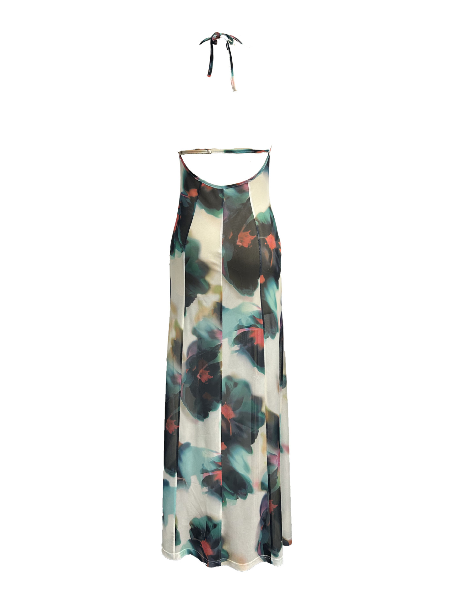 Women's Floral Print Maxi Dress Backless Halter Neck Sling Style High Waist Draped Neckline Summer Vacation Dress_ecoleips.com
