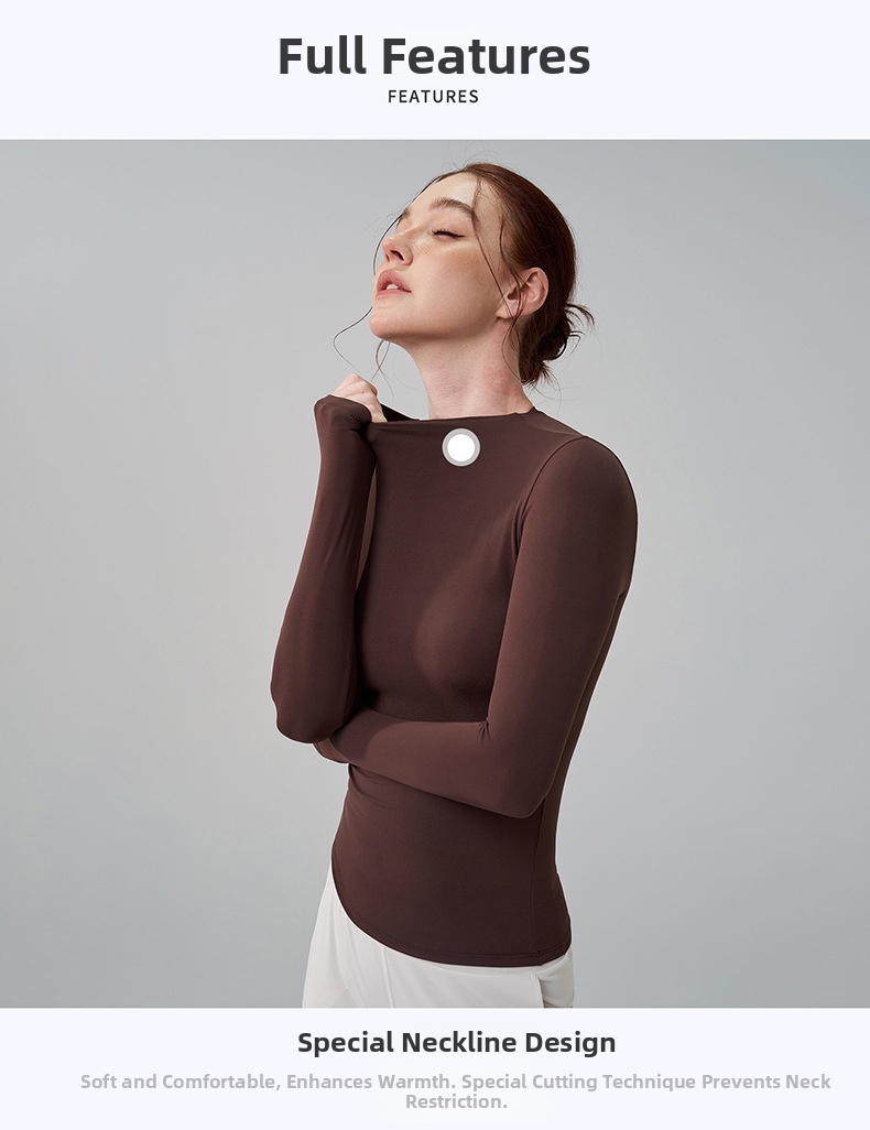 Women's High-Neck Long Sleeve Yoga Top Seamless Workout Shirt Nylon Spandex Breathable Fitness Training Apparel_ecoleips.com