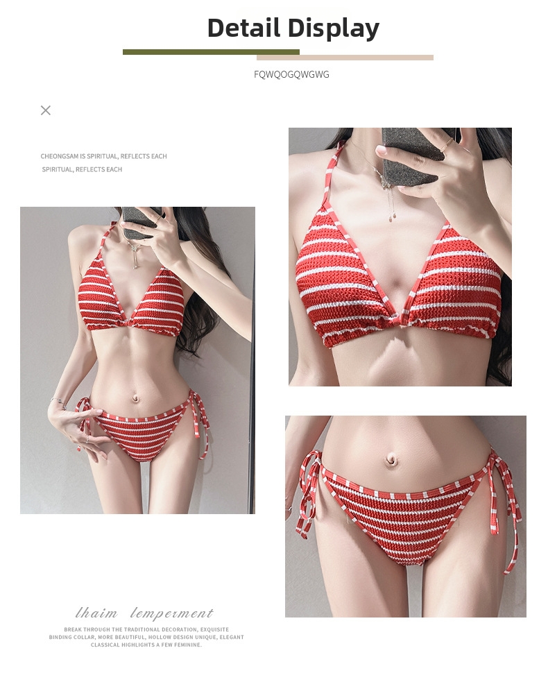 Dames bikini set 3-delig gestreepte strandkleding met short_voghion.com