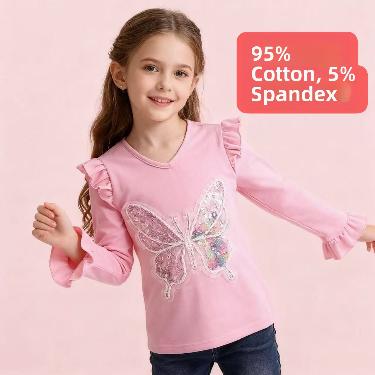 Langarmshirt mit Glitzerhasen-Print für Mädchen – Weiche Baumwollmischung für Kleinkinder und Kinder (3–8 Jahre) – Niedliches Freizeit-Top für Frühling, Herbst und Winter_voghion.com