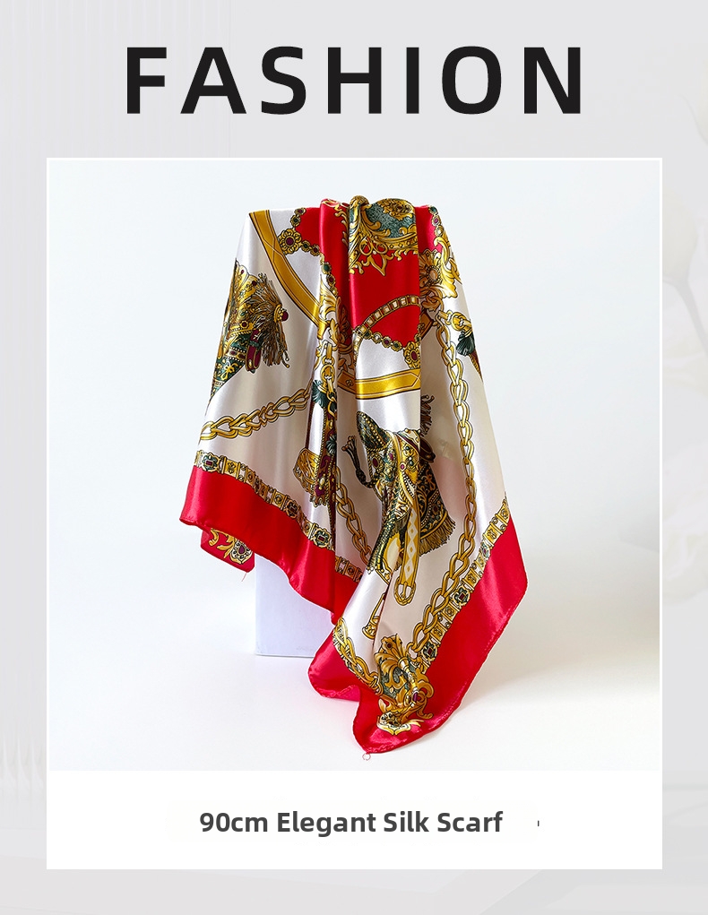 Square Silk Scarf Classic European Pattern Versatile Headscarf_voghion.com