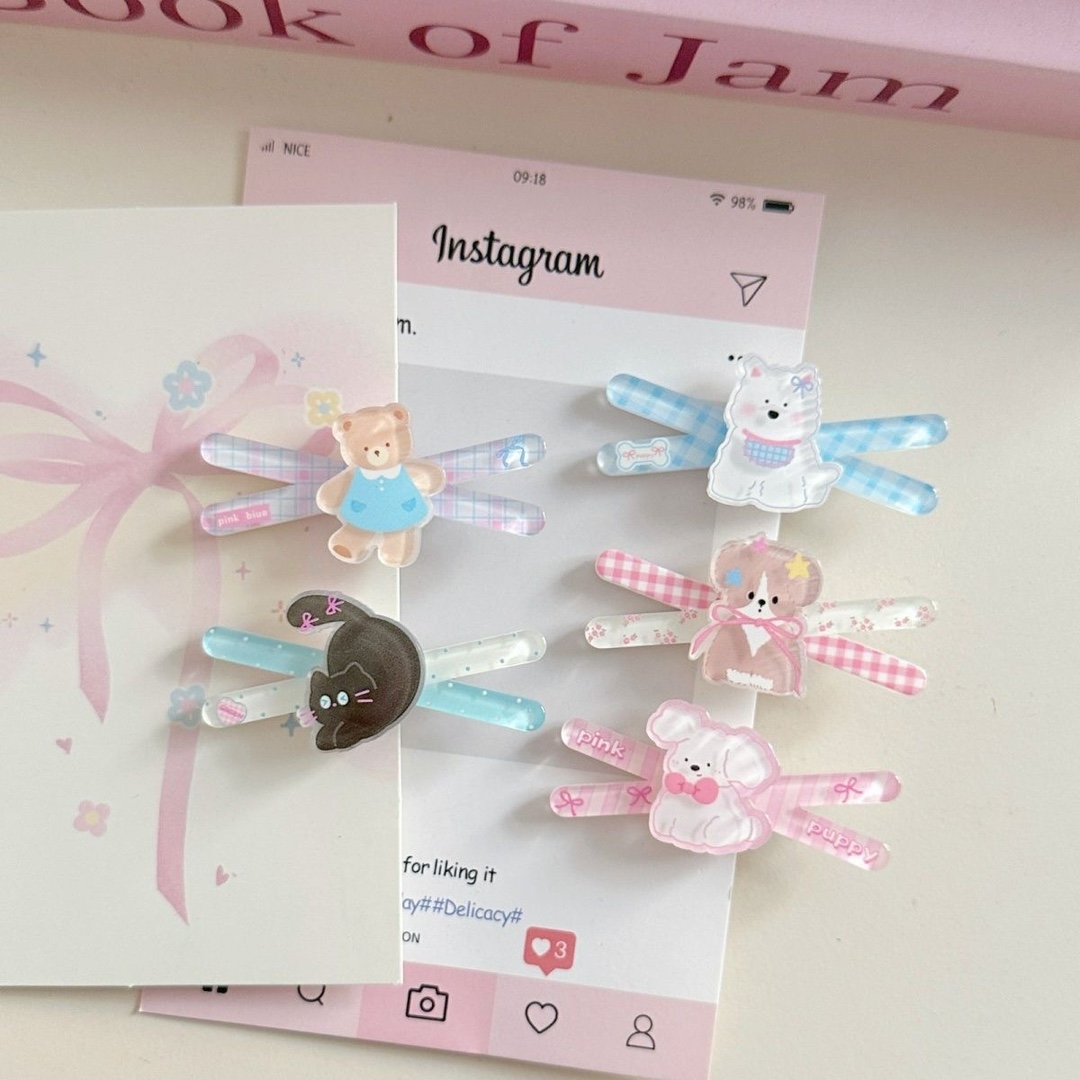 Cross Strip Puppy Hairpin Cute Cartoon Makeup Sweet Girl Hairpin Bangs Side Ins Duckbill Hair Accessories New