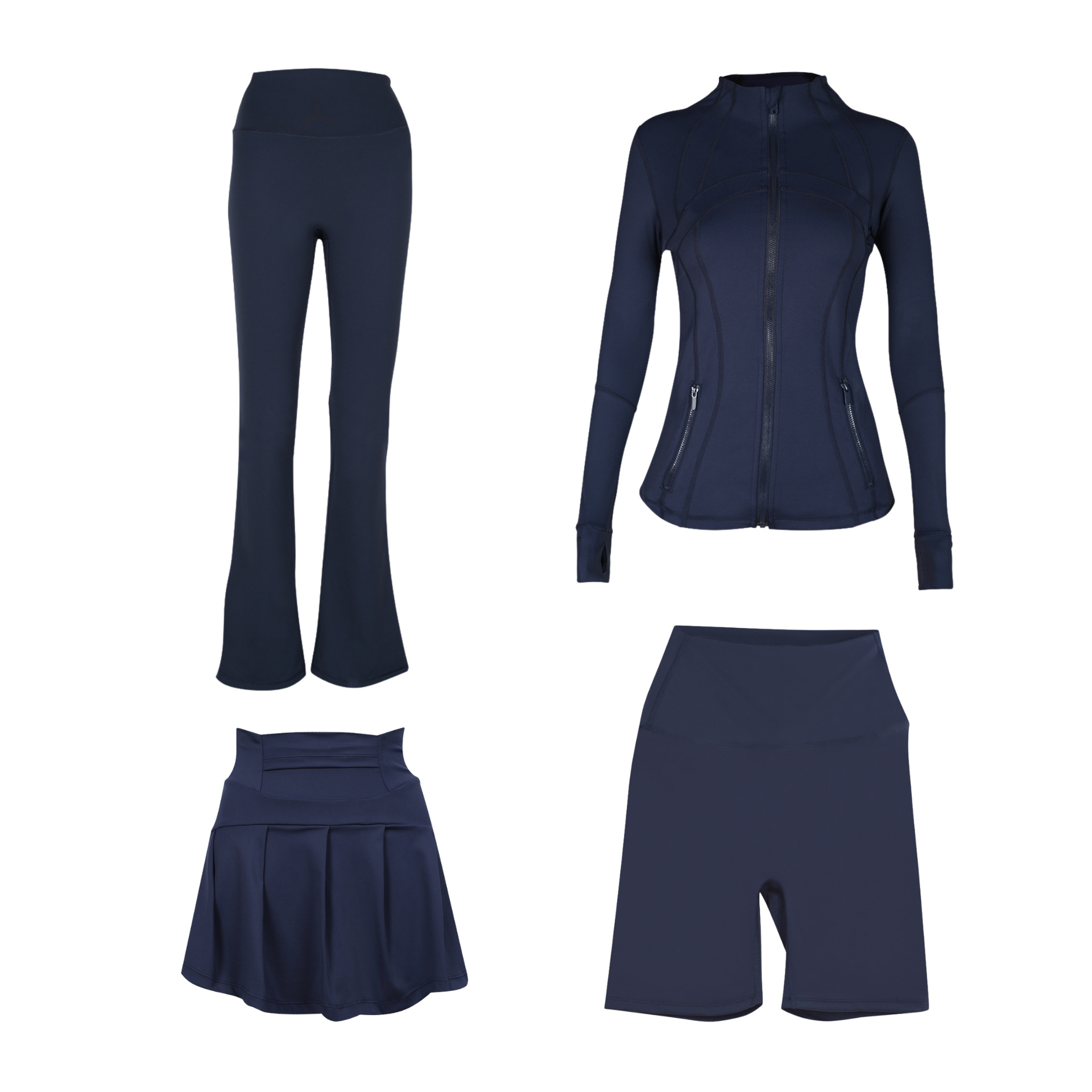 Women's Four Piece Set Slim Fit Elastic Fit Sports Yoga Jacket Flared Pants Shorts Skirt Sportswear_ecoleips.com