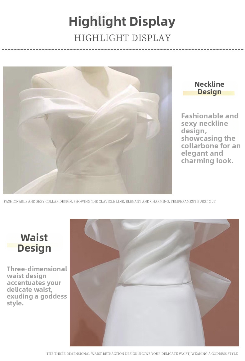 French Mermaid Style Satin Wedding Dress White Vintage Banquet Gown off the Shoulder with Short Train for Travel Photography_ecoleips.com