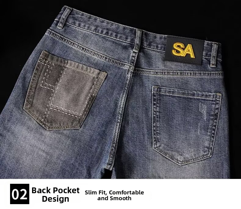 Men's Loose Straight Leg Patchwork Jeans Retro Distressed Trousers_voghion.com