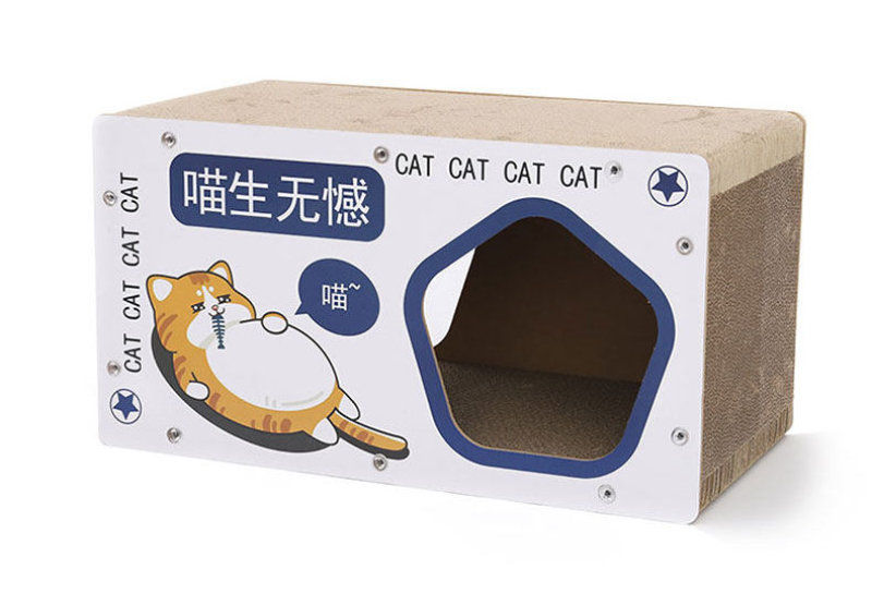Cat Scratching Post And House Double Layered Corrugated Cardboard_voghion.com
