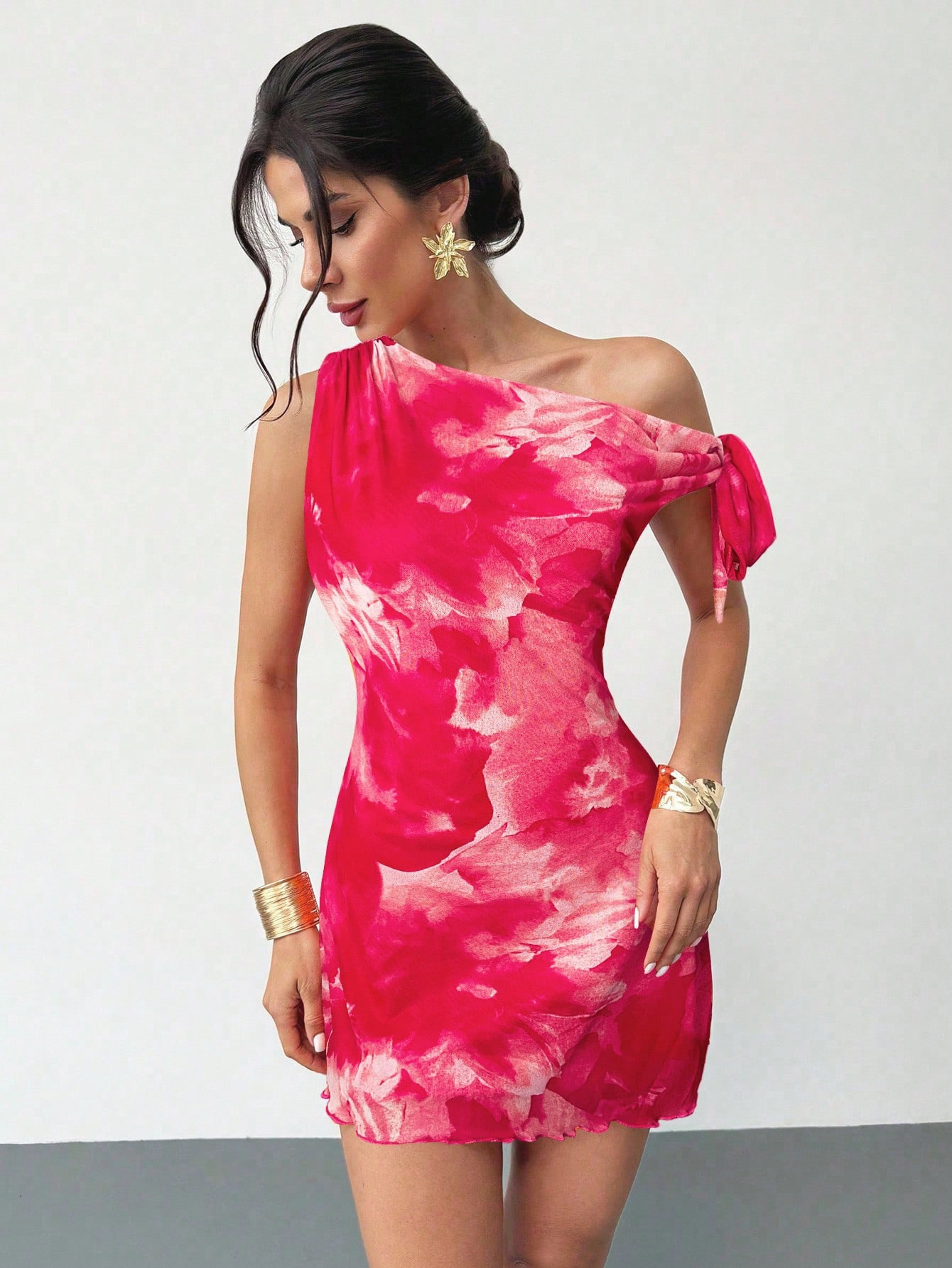 Sexy Lace Trim Wrap Dress – Floral Print Backless Bodycon Mini Dress For Women, Retro Sling Halter Neck Party Dress (Red, S)_ecoleips.com