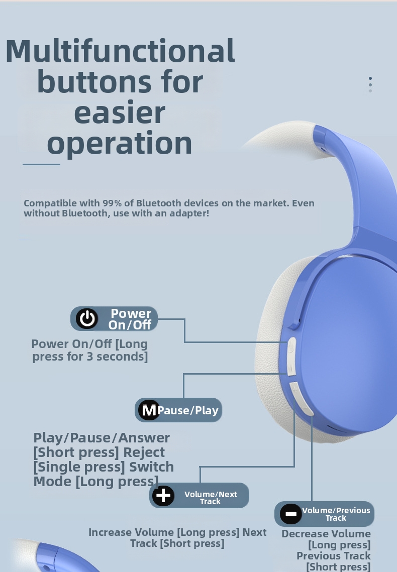 Écouteurs Bluetooth sans fil avec effets sonores multiples, longue autonomie, compatibles avec les vêtements et les téléphones portables, destinés à l'exportation_voghion.com