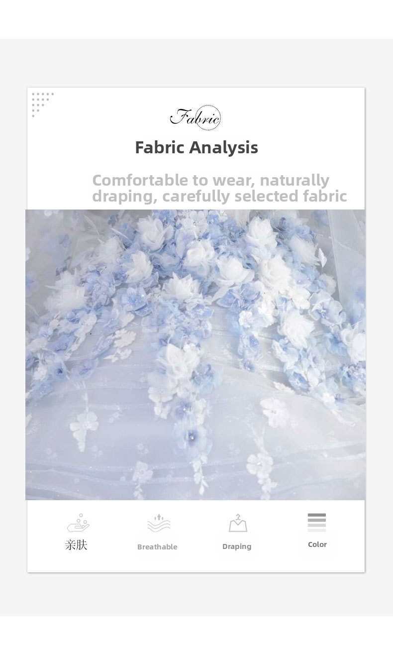 Blue Floral Strapless Evening Gown French Style Niche Emcee Banquet Dress Elegant Subtly Luxurious Princess Dress for Women_ecoleips.com