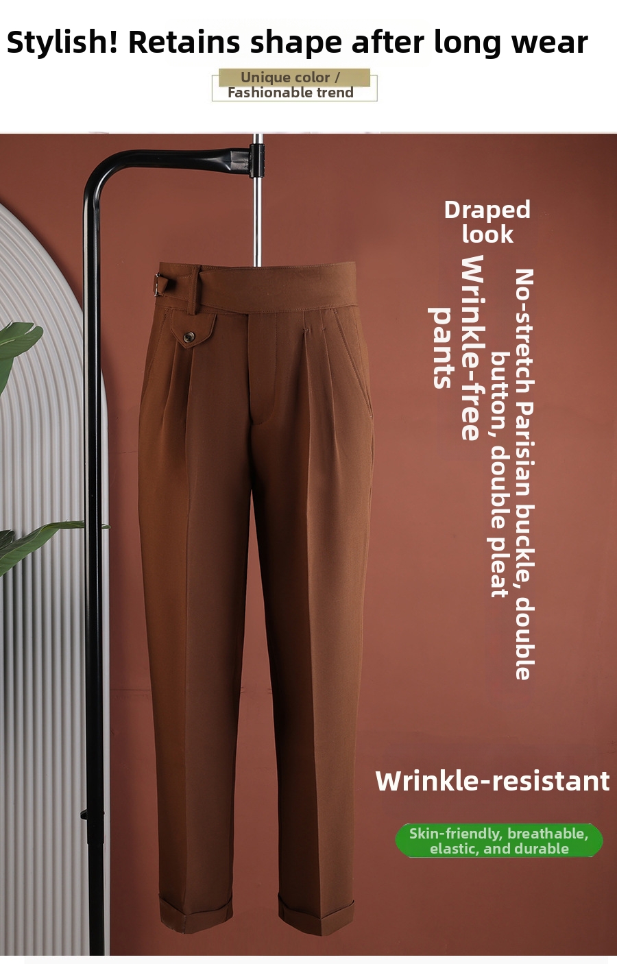 Men's Slim Fit Straight Leg Casual Dress Trousers Neapolitan Style British Style Wrinkle Free Perfect For Spring And Summer_viptrois.com