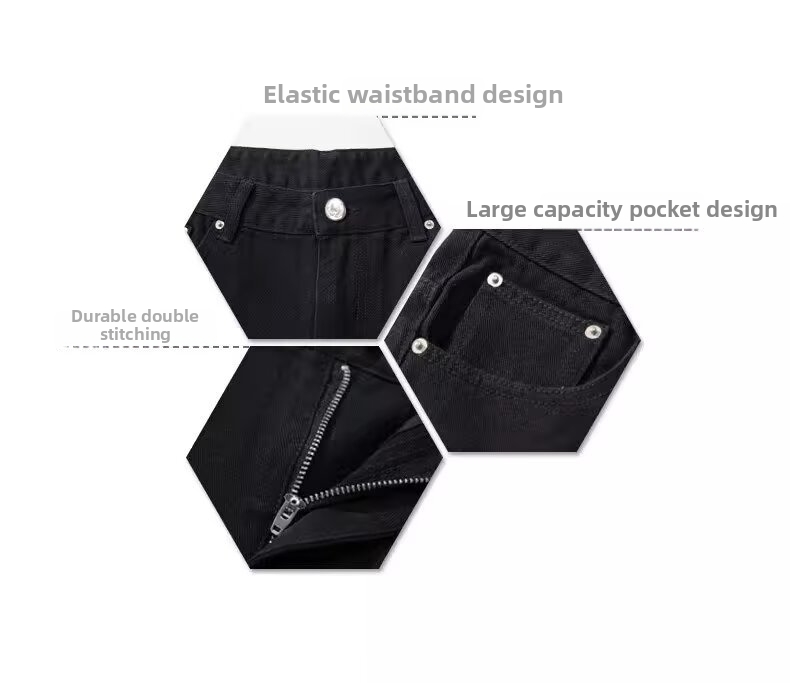 Men's Classic Black Straight Leg Jeans Stretch Denim Trousers_voghion.com