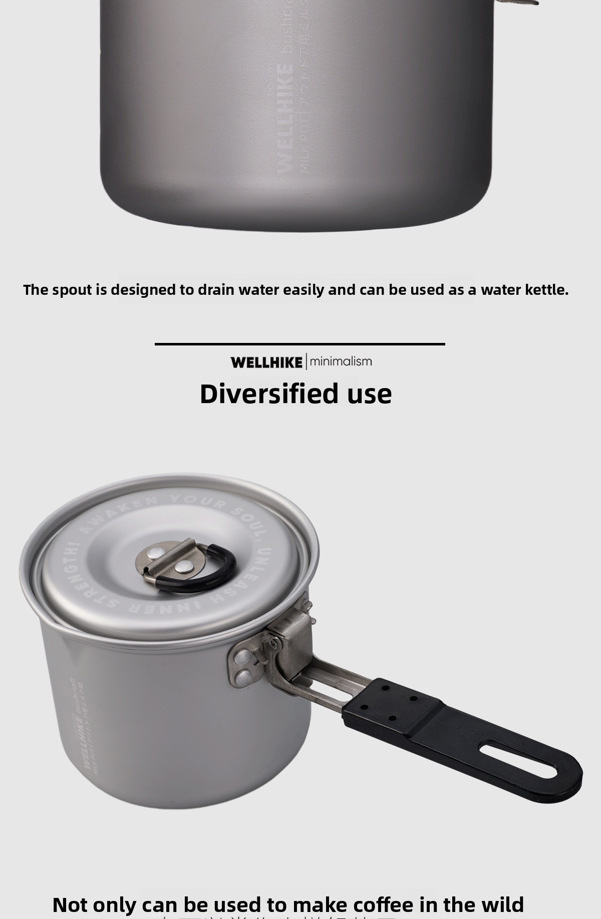 Foldable handle camping pot for solo outdoor cooking