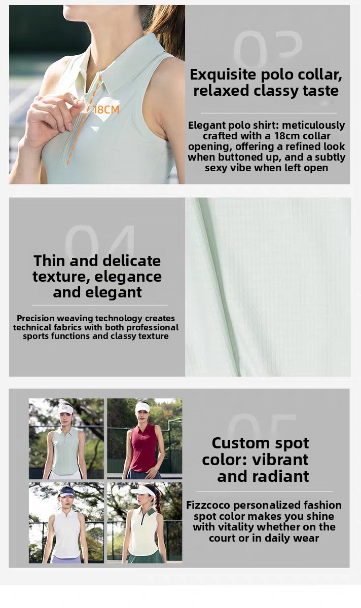Women's sleeveless zip tennis top and skirt set detail