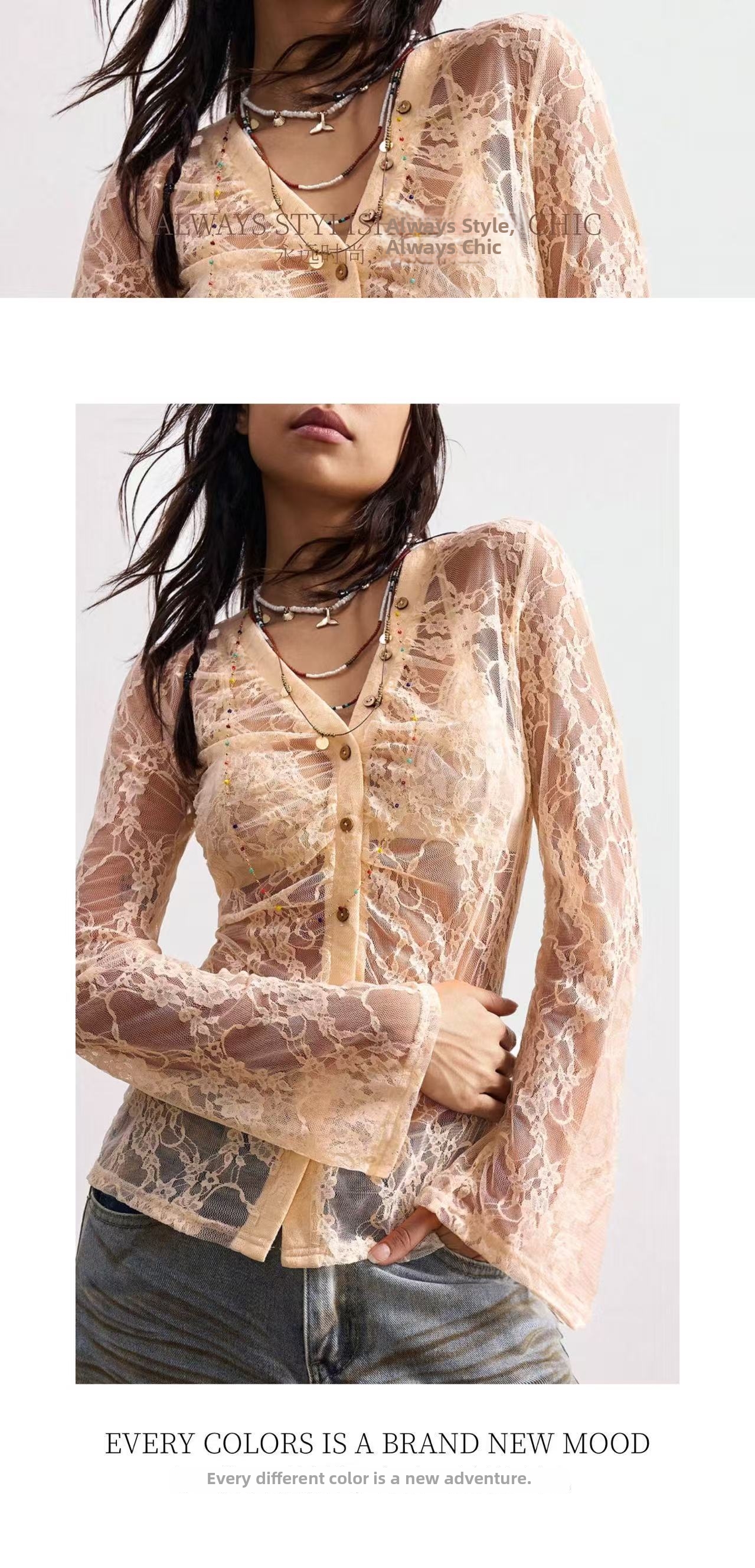 Women's Slim Fit Lace Blouse Elegant Long Sleeve Top For Spring_voghion.com