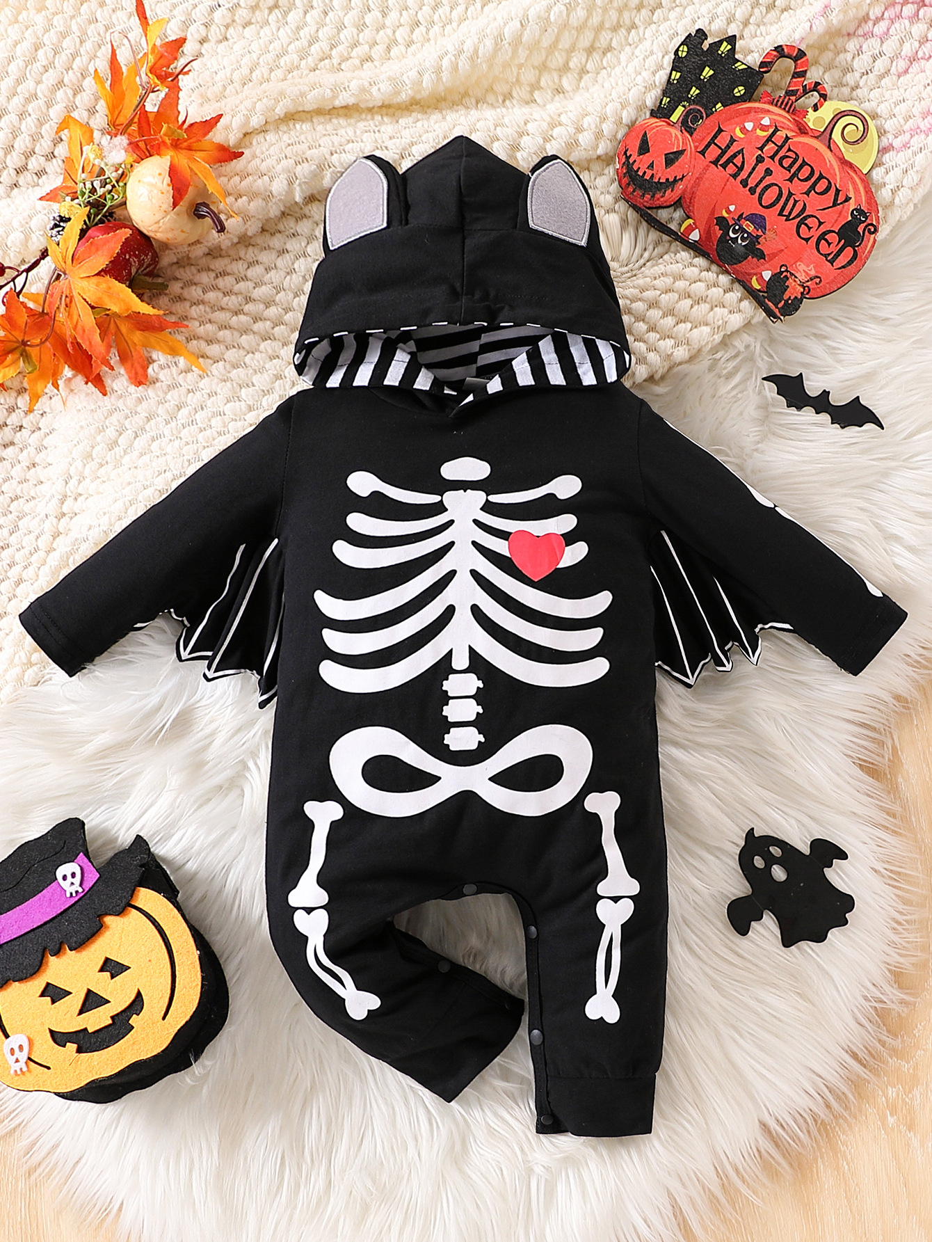 Batman babyoverall med luva och benmönster för barn_voghion.com