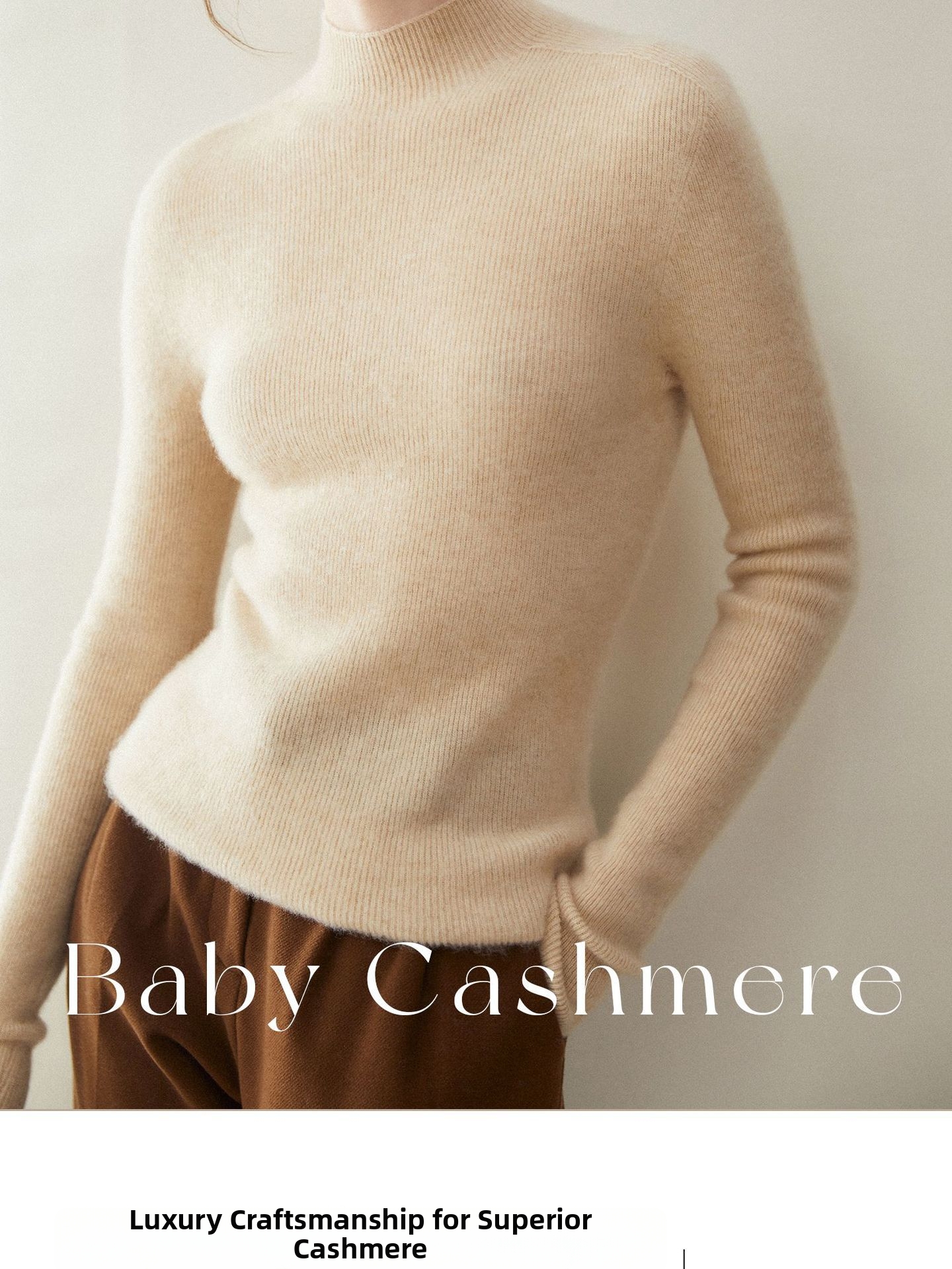 Soft And Cozy Women's Cashmere Sweater Basic Aesthetics Knitwear Semi High Neck Seamless Base Layer Wool Sweater_ecoleips.com